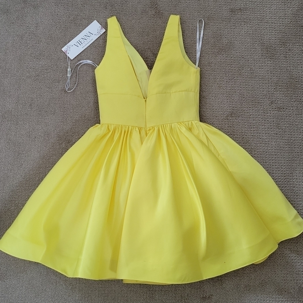 Vienna Prom A Line V Neck Dress w Pleated Full Skirt, Mesh Insert, Several Flaws - Picture 6 of 16